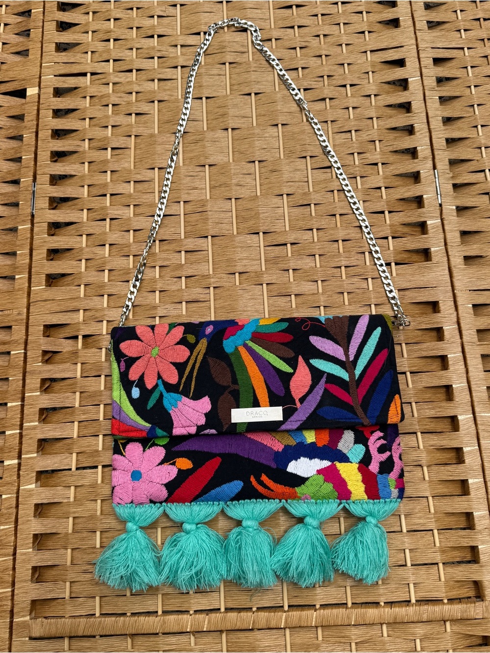 Draco Mexico Embroidered Tassel Chain Shoulder Bag